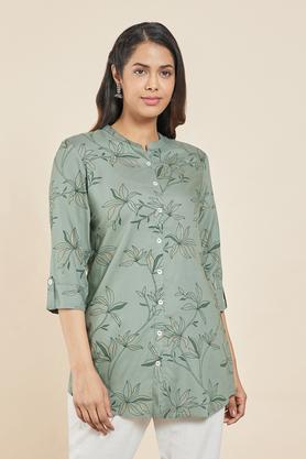 printed rayon mandarin women's casual wear tunic - green