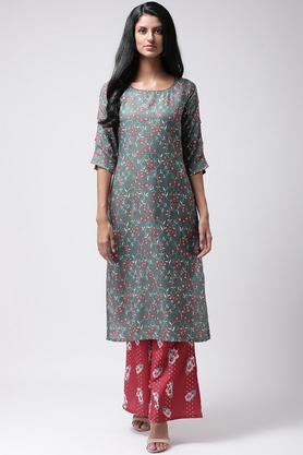 printed rayon mandarin women's kurta palazzo set - green