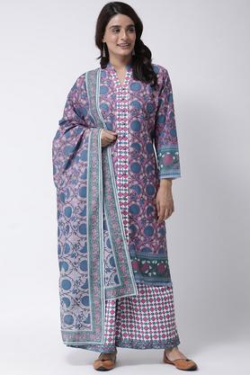 printed rayon mandarin women's kurta palazzo set - purple