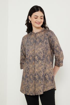 printed rayon mandarin women's tunic - charcoal