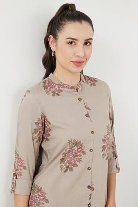 printed rayon mandarin women's tunic - natural
