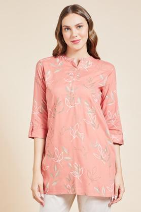 printed rayon mandarin women's tunic - peach