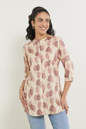 printed rayon mandarin women's tunic - pink