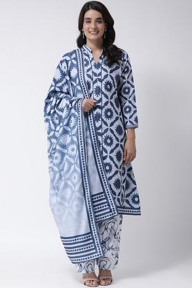 printed rayon mandarin womens kurta palazzo set - blue