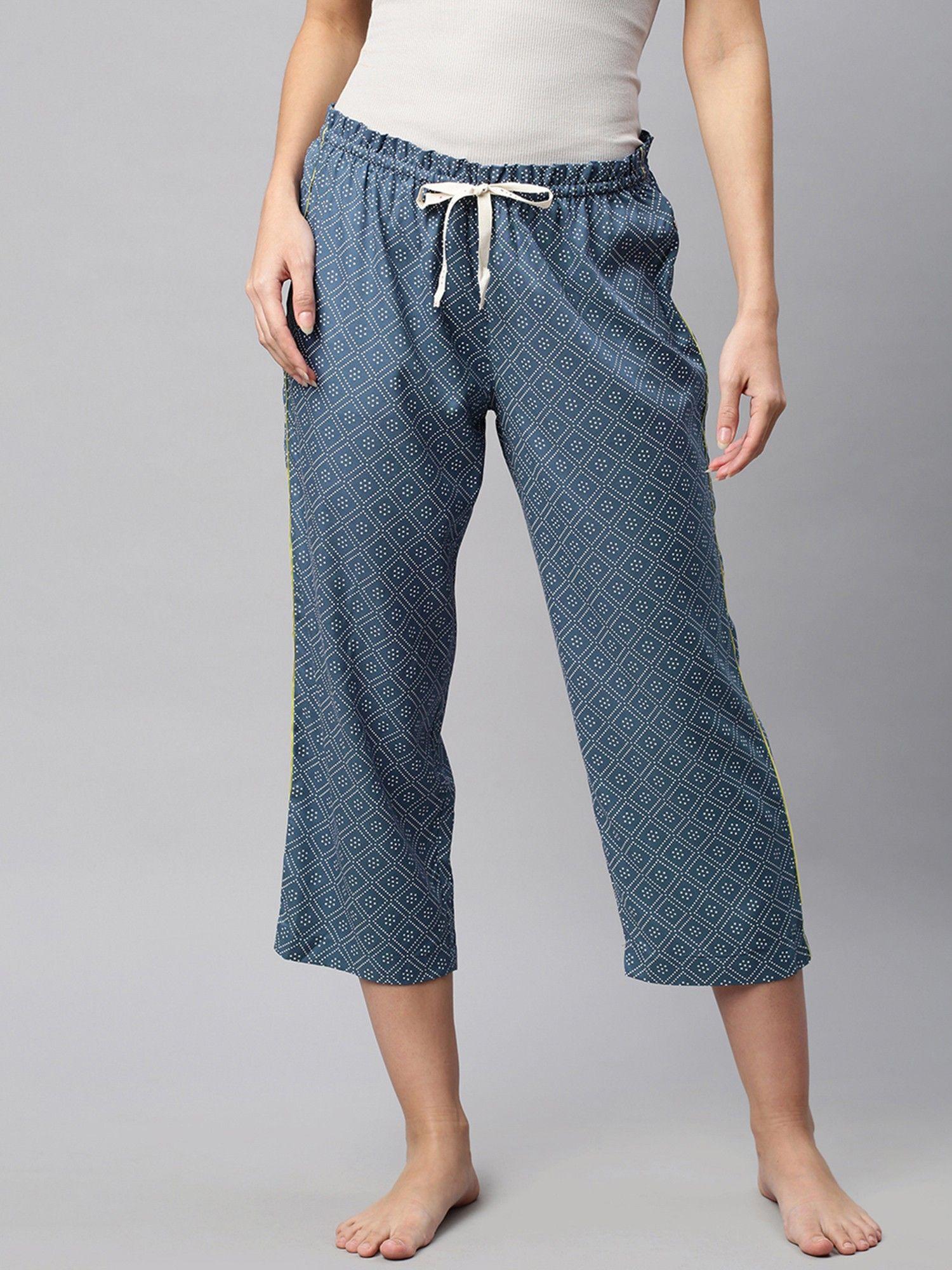 printed rayon pyjamas with contrast piping - blue