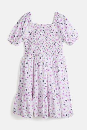 printed rayon regular fit girls dress - white