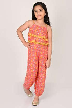 printed rayon regular fit girls jumpsuit - orange