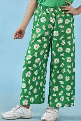 printed rayon regular fit girls pants - green