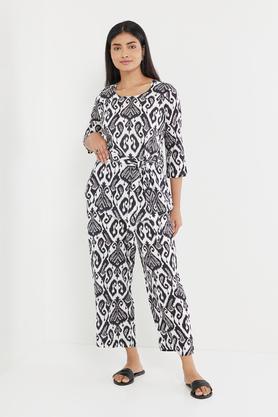 printed rayon regular fit women's co-ord set - black