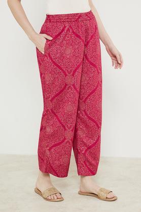 printed rayon regular fit women's palazzo - fuschia