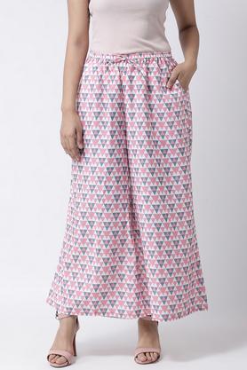 printed rayon regular fit women's palazzo - pink