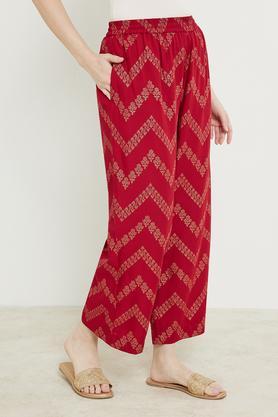 printed rayon regular fit women's palazzo - red