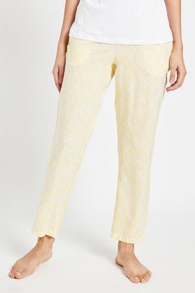 printed rayon regular fit women's pyjamas - yellow