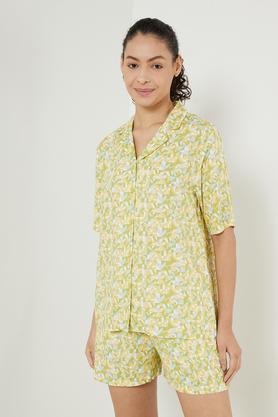 printed rayon regular fit women's top & shorts set - yellow