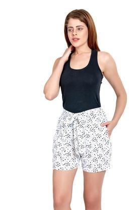 printed rayon regular fit womens active wear shorts - white