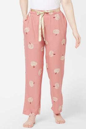 printed rayon relaxed fit womens pyjamas - pink