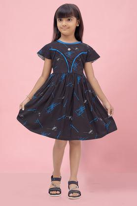 printed rayon round neck girls party wear dress - multi