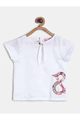 printed rayon round neck girls top - white