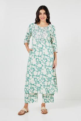 printed rayon round neck women's casual wear kurta - aqua