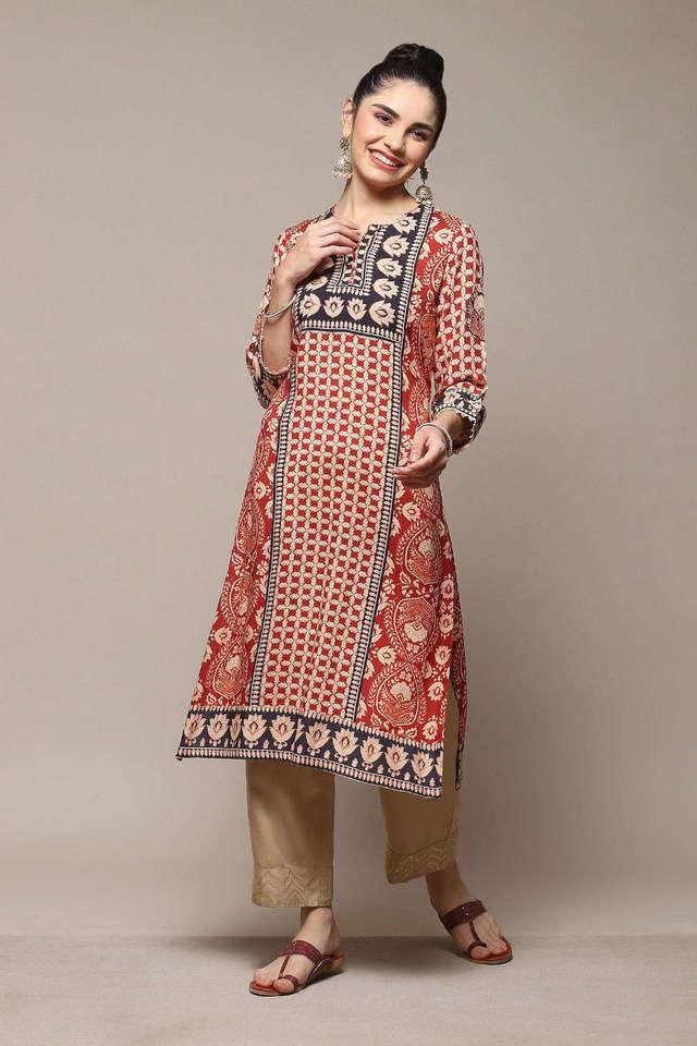 printed rayon round neck womens casual wear kurta