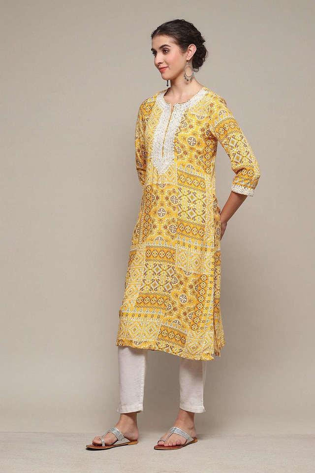 printed rayon round neck womens casual wear kurta