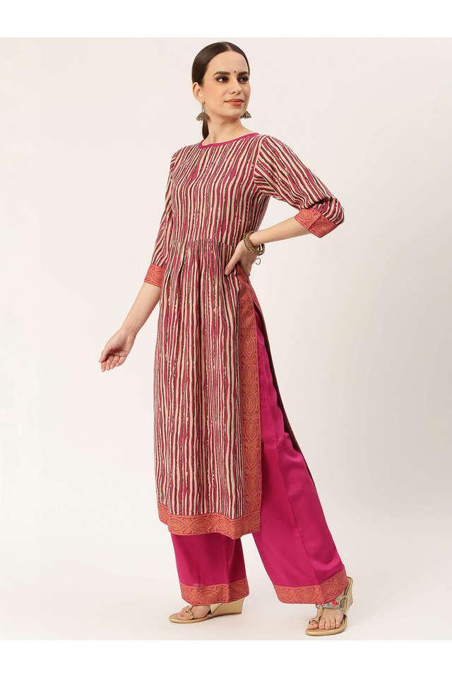 printed rayon round neck womens kurta palazzo set