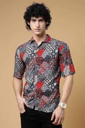 printed rayon slim fit men's casual shirt - midnight blue