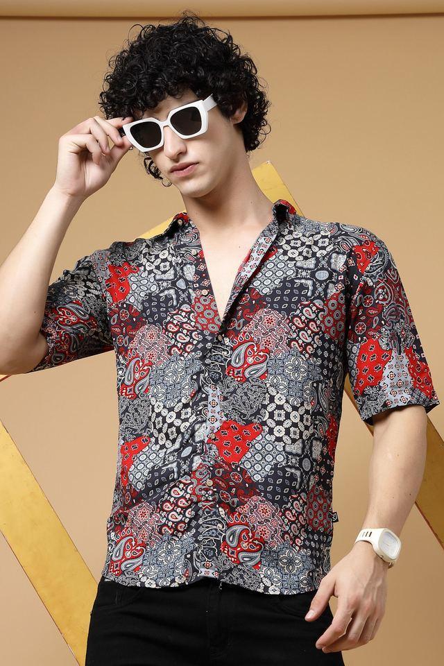 printed rayon slim fit mens casual shirt