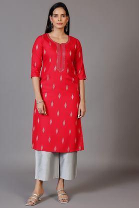 printed rayon sweetheart neck women's casual wear kurta - pink