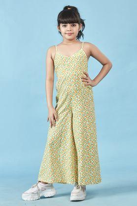 printed rayon v-neck girls casual wear jumpsuit - yellow