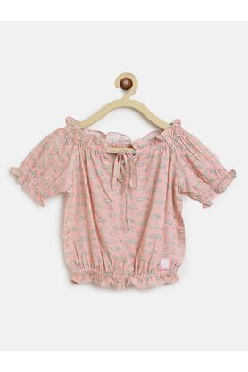 printed rayon v neck girls top - pink