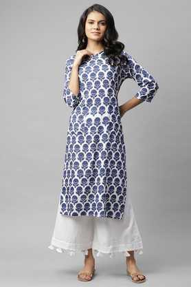 printed rayon v neck women's kurta - white