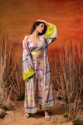 printed rayon v neck women's maxi dress - mixed brights