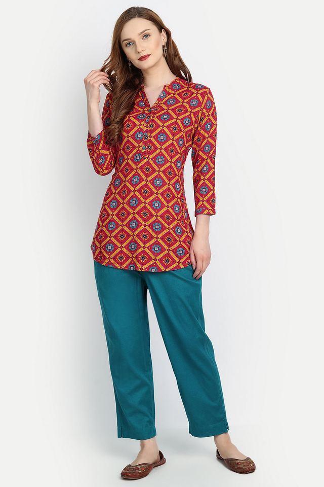 printed rayon v-neck womens tunic