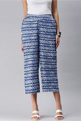 printed rayon women's ankle length palazzo - indigo