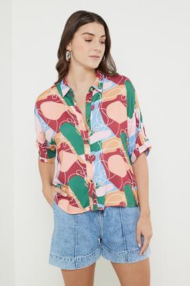 printed rayon women's casual wear shirt - multi
