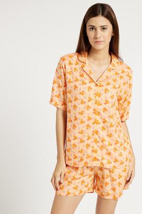 printed rayon woven women's top & shorts set - orange