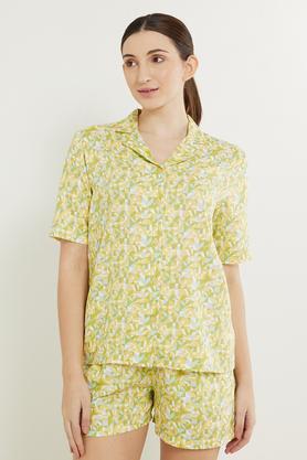 printed rayon woven women's top & shorts set - yellow