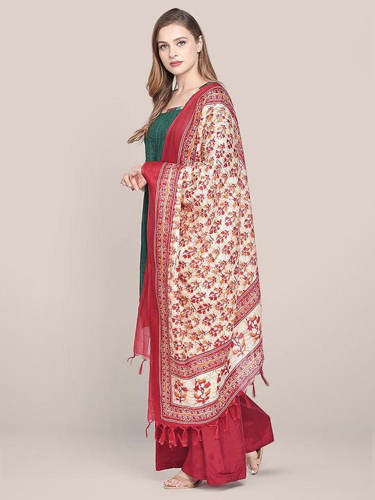 printed red & cream art silk dupatta