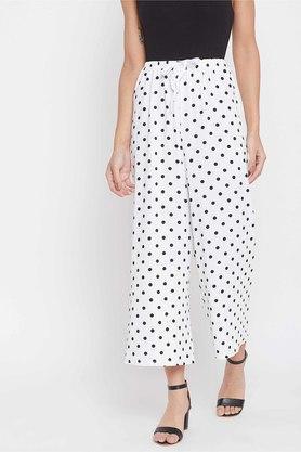 printed regular cotton women's casual wear pants - white