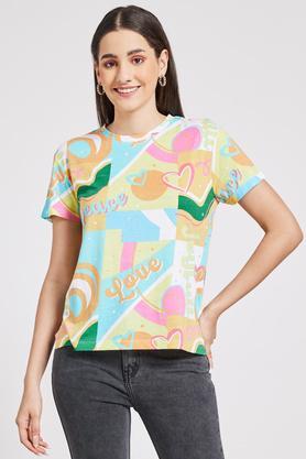 printed regular fit cotton blend women's casual wear top - multi