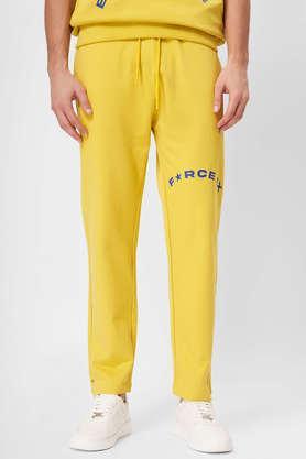 printed regular fit cotton men's track pant - yellow