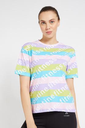 printed regular fit cotton women's active wear t-shirt - multi