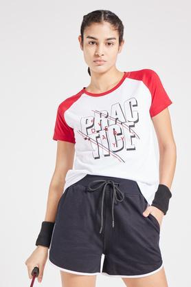 printed regular fit cotton women's active wear t-shirt - red