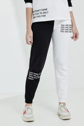 printed regular fit cotton women's active wear track pants - black