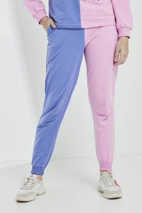 printed regular fit cotton women's active wear track pants - purple