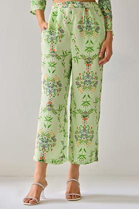 printed regular fit cotton women's active wear trousers - green