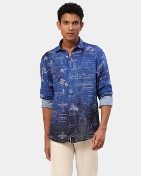 printed regular fit linen shirt