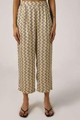 printed regular fit modal women's formal wear trousers - natural