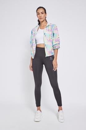 printed regular fit polyester women's active wear jackets - multi